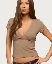 Edikted Women's Merinda V Neck T Shirt