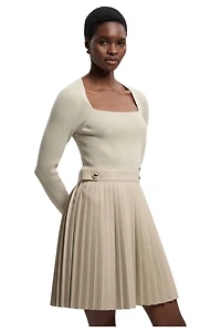 Karen Millen Women's Square Neck Pleated Pu Skirt Mini Dress