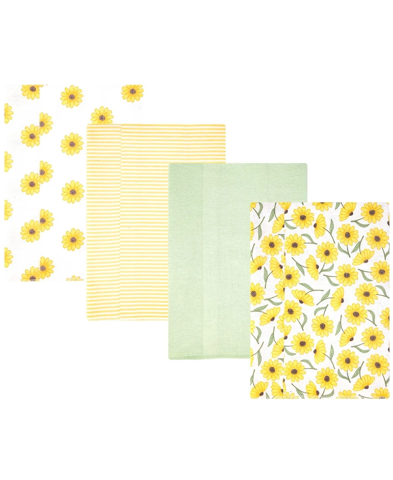Hudson Baby Girl Cotton Poly Flannel Burp Cloths 4-Pack, Yellow Daisy, One Size