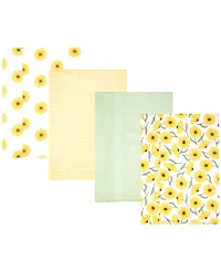 Hudson Baby Girl Cotton Poly Flannel Burp Cloths 4-Pack, Yellow Daisy, One Size