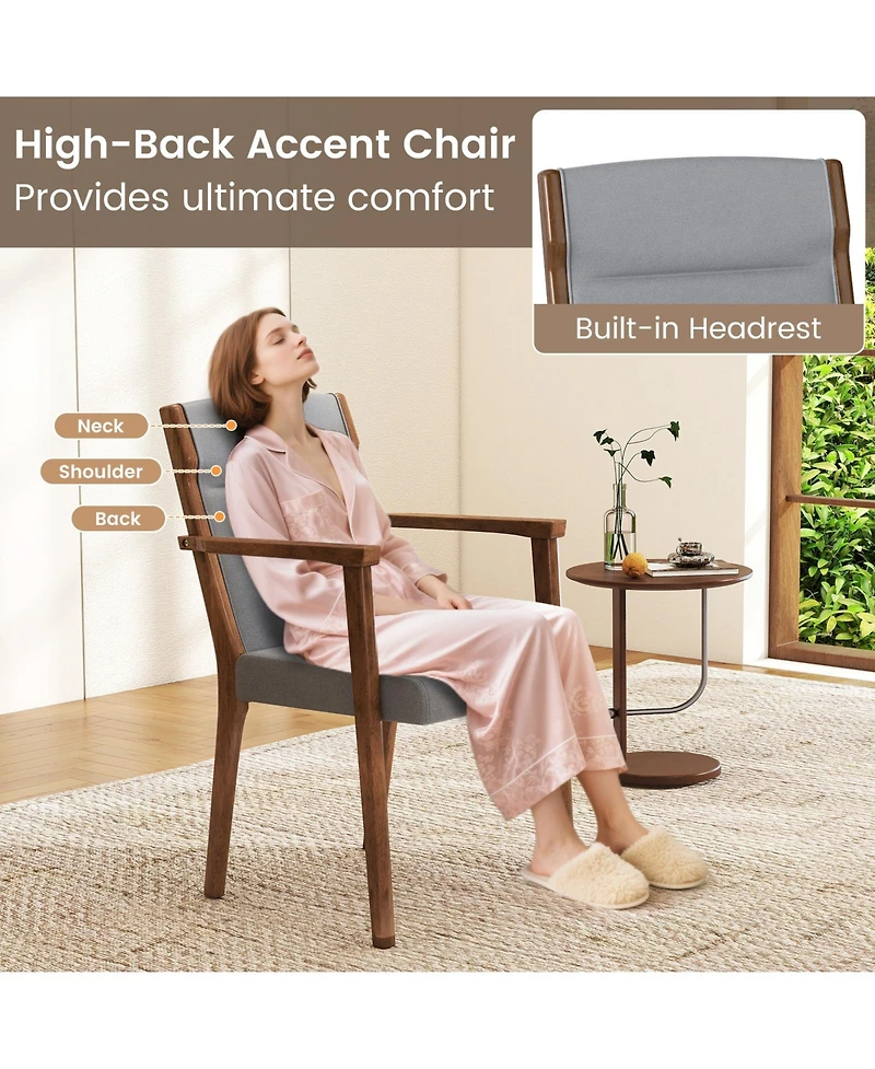 Slickblue Set of 2 Wooden Accent Chairs with Upholstered High Back and Soft Cushion Seating