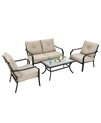 Costway 4 Pcs Patio Furniture Set Cushion Sofa Loveseat Sectional Garden Deck Poolside