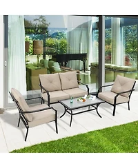 Costway 4 Pcs Patio Furniture Set Cushion Sofa Loveseat Sectional Garden Deck Poolside