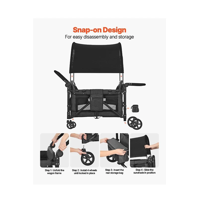 Sugift 4 Seat Wagon Stroller 330 lb Foldable Push Pull with Canopy