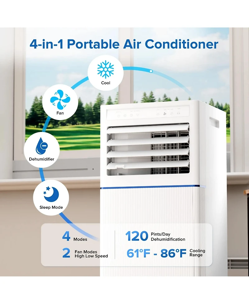 Cowsar 8,000 Btu Portable Ac with Fan, Dehumidifier, Remote