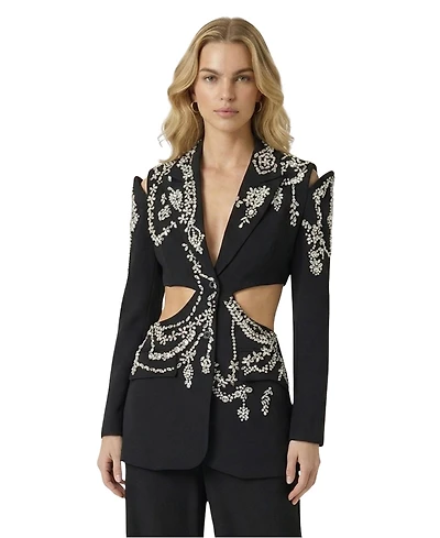 Modenaire Women's Embellished Cutout Crystal Detail Blazer