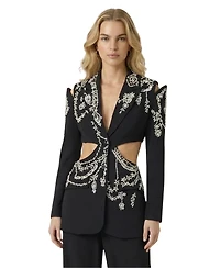 Modenaire Women's Embellished Cutout Crystal Detail Blazer