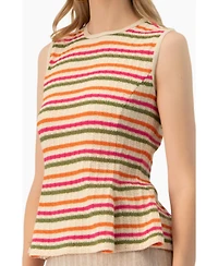 Ivonne Women's Sleeveless Peplum Striped Knit Blouse