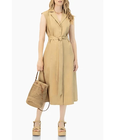 Ivonne Women's Long Linen Dress with Waist Tie