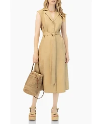 Ivonne Women's Long Linen Dress with Waist Tie