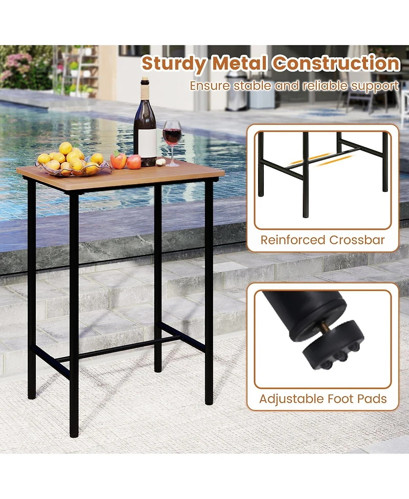 Sugift 3 Pieces Acacia Wood Patio Bar Set Rectangular Table with Metal Frame