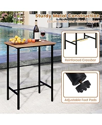Sugift 3 Pieces Acacia Wood Patio Bar Set Rectangular Table with Metal Frame