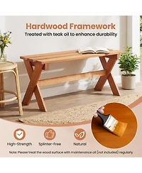 Gymax 36'' Outdoor Solid Wood Bench Teak Oil Finish and Slatted Seat for Porch