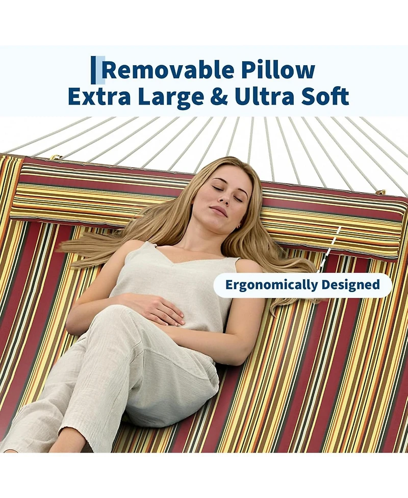 gaomon 2 in 1 Outdoor Hammock with Cotton Rope and Polyester Pad for Patio, Backyard, Garden, Beach, Multi Stripes