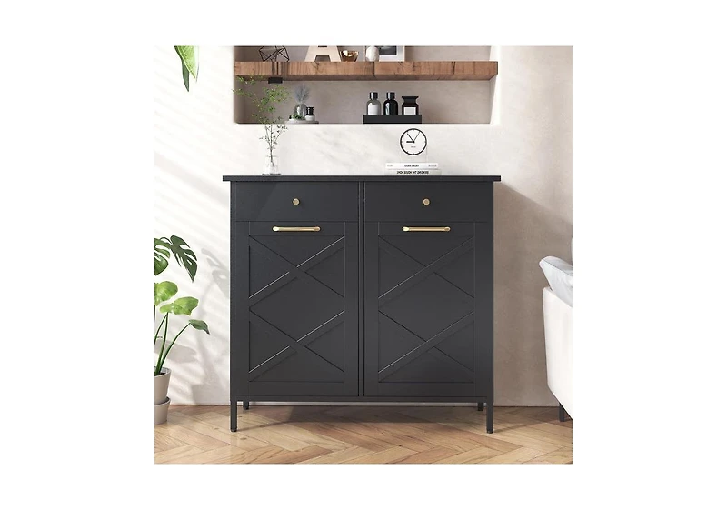 Aecojoy Double Tilt Out Trash Can Cabinet, 20 Gallon Metal Proof with 2 Drawers