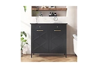 Aecojoy Double Tilt Out Trash Can Cabinet, 20 Gallon Metal Proof with 2 Drawers