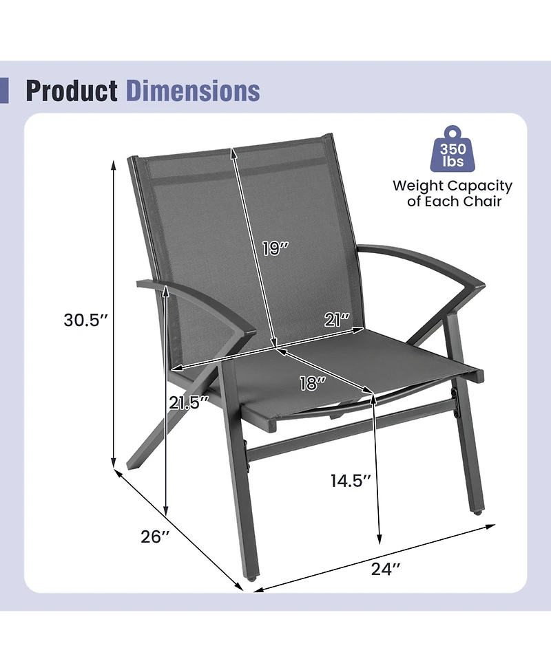 Gymax Patio Chairs 2 Pieces with Heavy Duty Metal Frame Curved Backrests and Armrests Outdoor