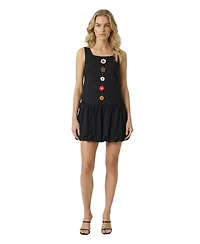 Modenaire Women's Sleeveless Floral Applique Bubble-Hem Dress