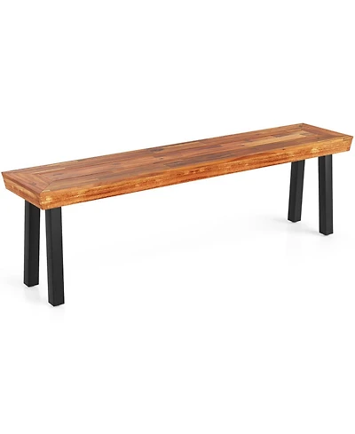 Gouun 60-inch Acacia Wood Backless Outdoor Bench with Metal Frame
