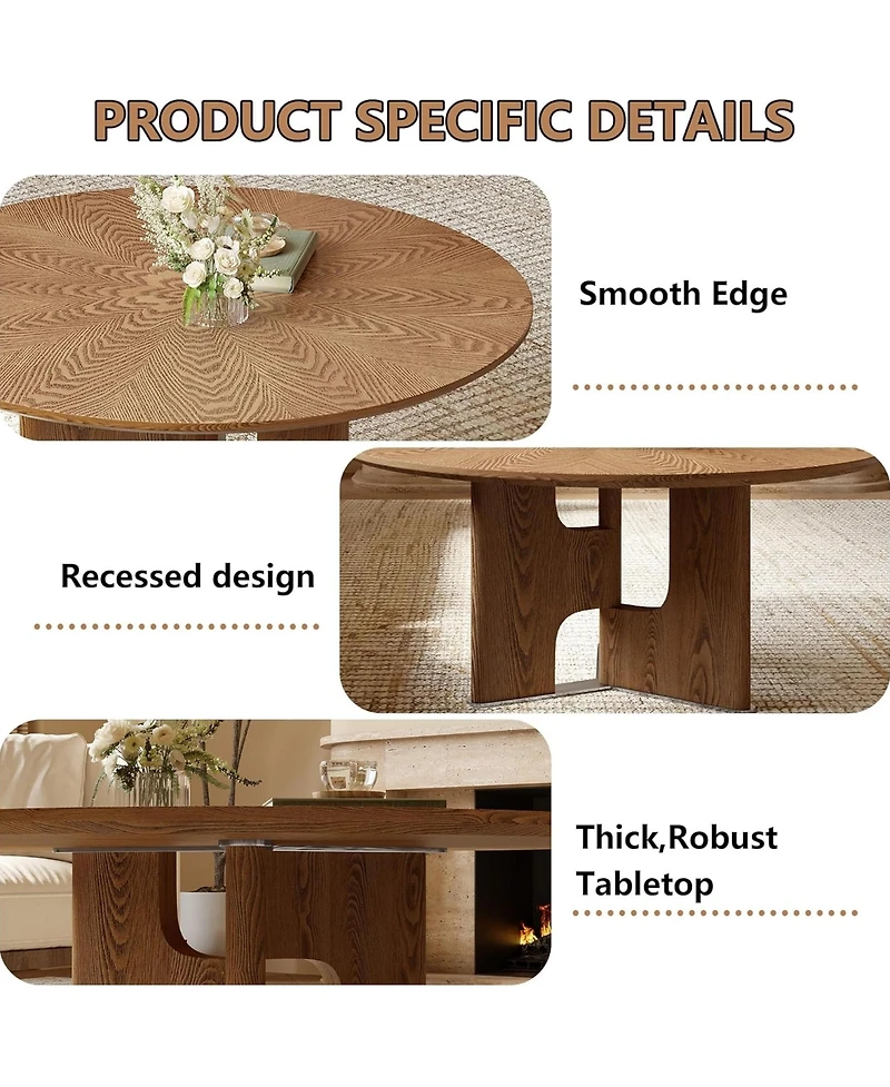 Rainsken 31.5 Inches Round Coffee Table, Rustic Wood Veneer Center Table for Living Room for Angular Sofas Carpet Practical