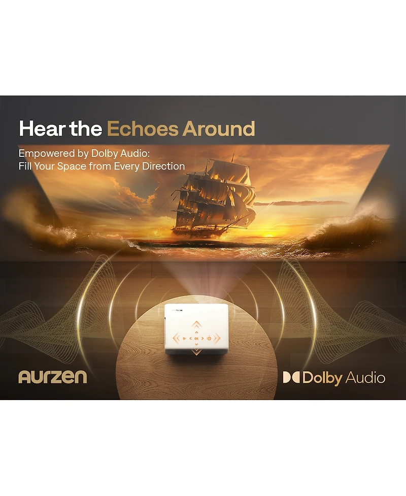Aurzen Mini Smart Projector with NetfIix Included, Auto Focus and Keystone, 16W DoIby Audio, for Home Theater and Outdoor Use