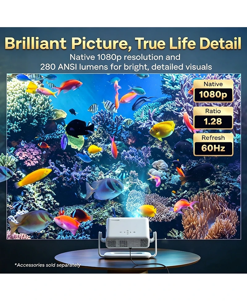 Aurzen Portable Mini Roku Tv Projector with Carrying Case, Roku Built-in, Dustproof Tech, 1080p Fhd, DoIby Audio, Auto Focus and Keystone