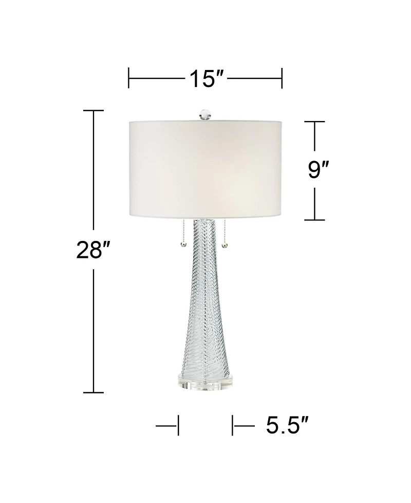 Possini Euro Design Modern Table Lamp 28 1/2" Tall with Usb Dimmer Aqua Blue Swirl Fluted Glass Drum Shade for Bedroom Living Room House Bedside
