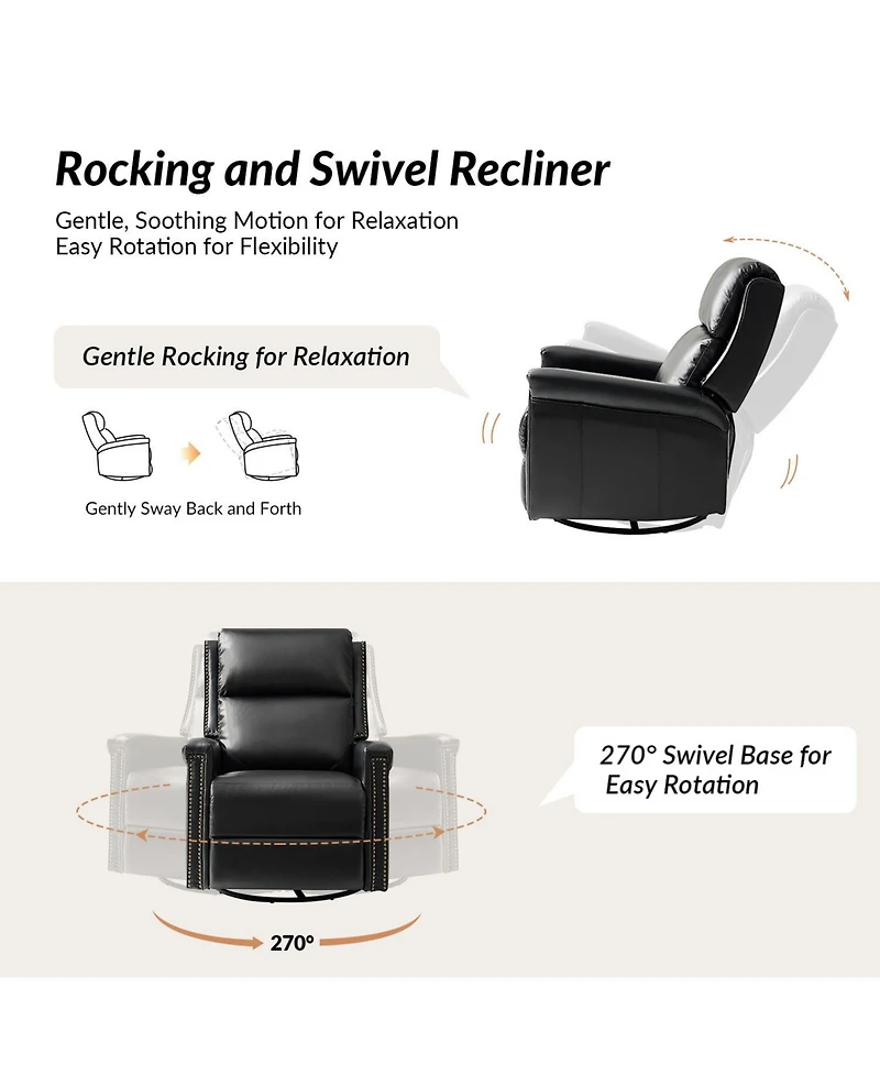 Hulala Home Medlin Transitional Faux Leather Dual Motor Swivel Rocker Recliner with Usb Ports