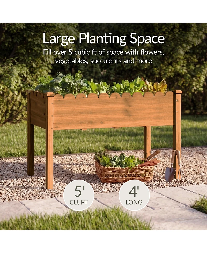 Best Choice Products Raised Garden Bed, Elevated Wooden Planter for Yard Foot Caps, Liner