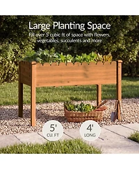 Best Choice Products Raised Garden Bed, Elevated Wooden Planter for Yard Foot Caps, Liner