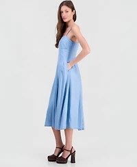 Guess Women's Bria Chambray Midi Pleated Dress