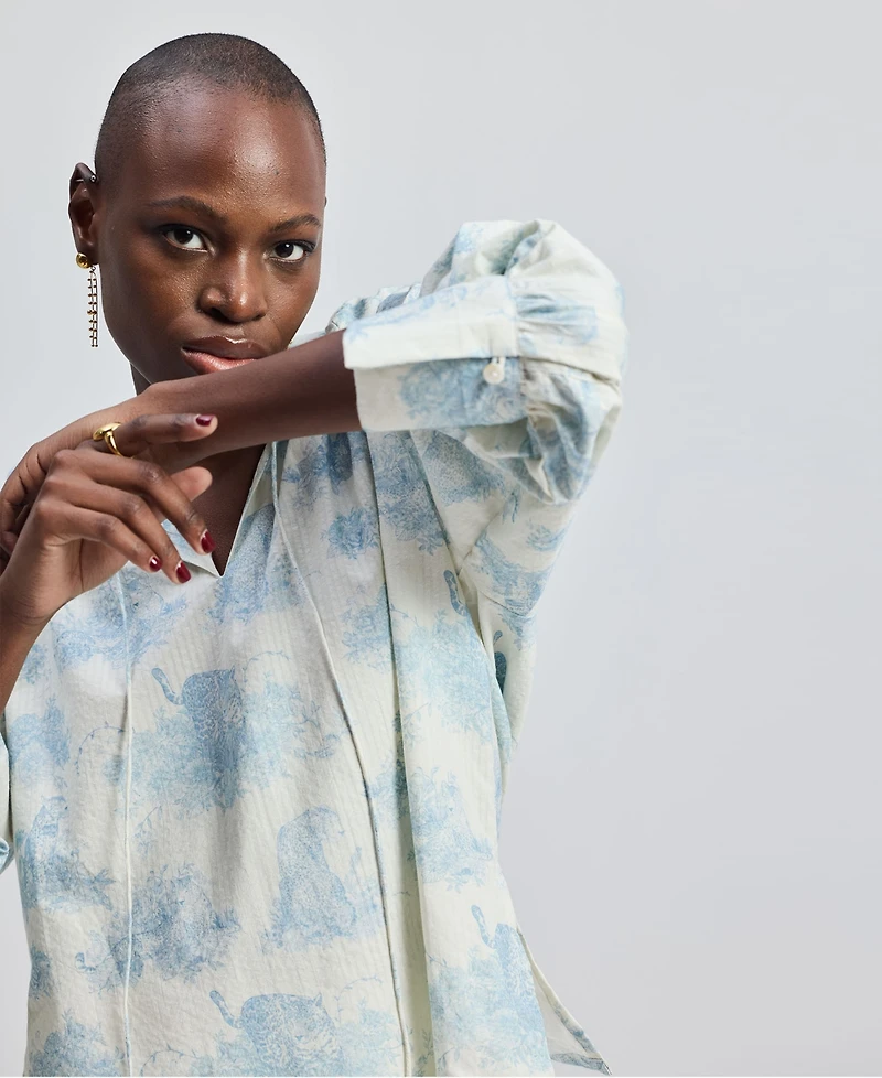 Reistor Women's Relaxed-fit Shirt with Drawstring Animal Print