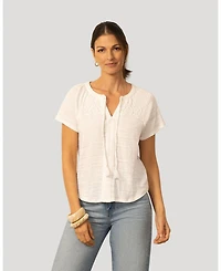 Cable & Gauge Women's Cable and Gauge Crochet Trim Crinkle Peasant Top
