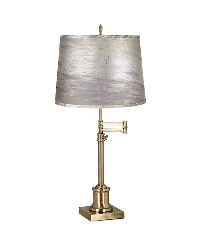 360 Lighting Westbury 36" Tall Large Traditional End Table Lamp Swing Arm Gold Antique Brass Finish Silver Gold Shade Living Room
