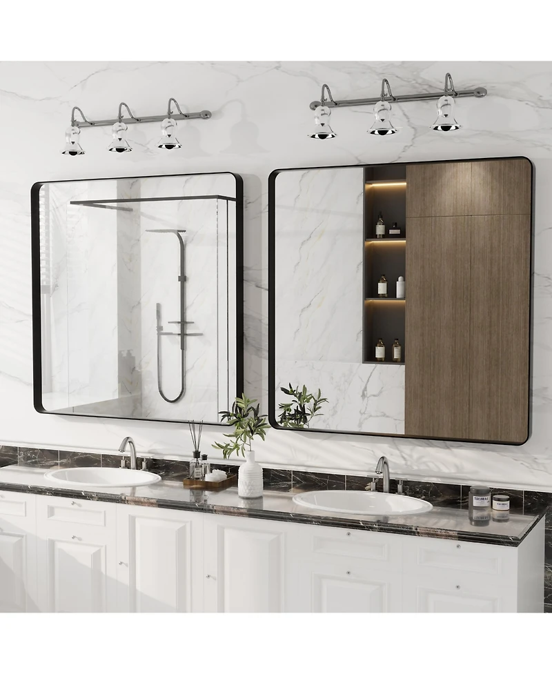 Apmir 36" x 36" High-Strength Tempered Glass and Aluminum Alloy Framed Wall Decor Bathroom Vanity Mirror in Matte Black