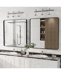 Apmir 36" x 36" High-Strength Tempered Glass and Aluminum Alloy Framed Wall Decor Bathroom Vanity Mirror in Matte Black