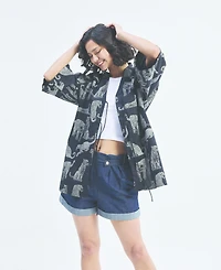 Reistor Women's Oversized Shirt with Front-ties Animal Print