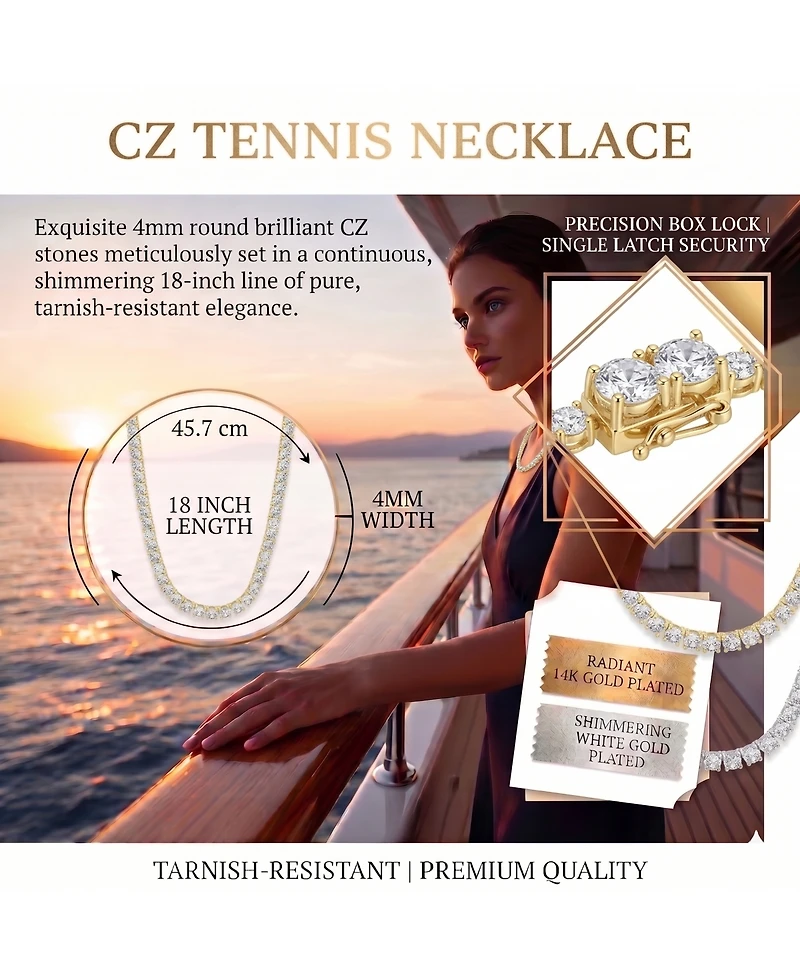 Simona Elegant Round 4mm Brilliant Cubic Zirconia Tennis Necklace.
