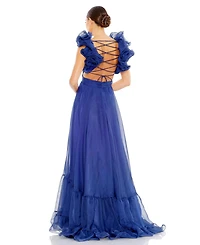Women's Ruffle Tiered Cut-Out Chiffon Gown