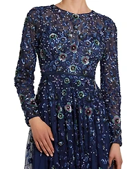 Women's Embellished High Neck Long Sleeve A Line Gown