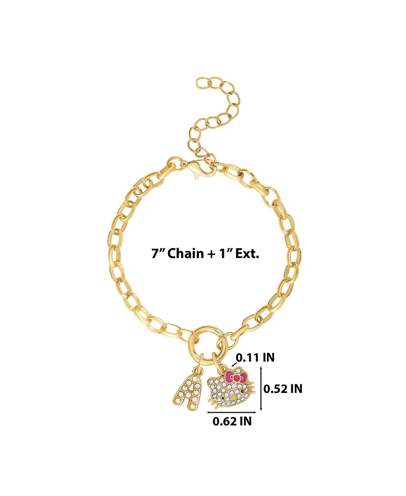 Hello Kitty Initial Crystal Charm Bracelet, Gold-Tone, Adjustable