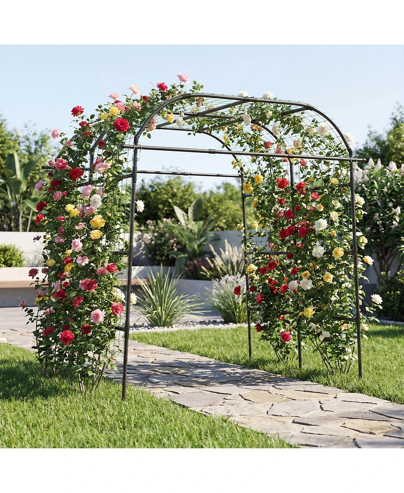 Gymax Metal Garden Arch Trellis for Climbing Plants Outdoor Wide Cucumber Trellis