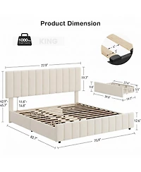 Gaomon Linen Upholstered Platform Bed Frame, 4 Storage Drawers, Adjustable Height Headboard, No Box Spring Needed