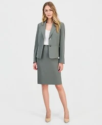 Kasper Womens Notched Collar Two Button Jacket Pencil Skirt