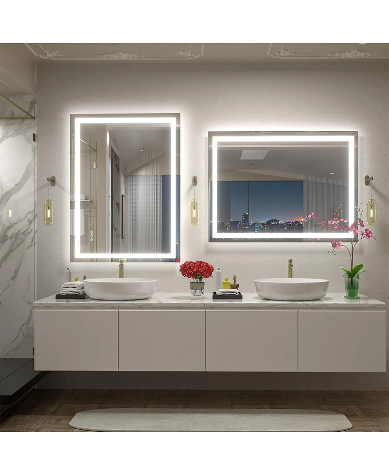Apmir 30" x 40" Super Bright Front and Back Led Lighted Anti-Fog Tempered Glass Bathroom/Vanity Mirror with Etl and 3-Year Warranty