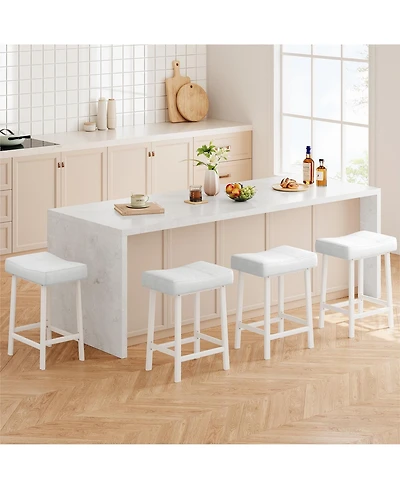 homfan Counter Height Bar Stools Set of 4, 24 Inch Saddle Barstools with Curved Surface, Leather Kitchen Island Chairs for Dining Room, Home Bar