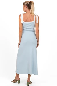 Pinkblush Maternity Light Blue Knit Contrast Shoulder Tie Dress