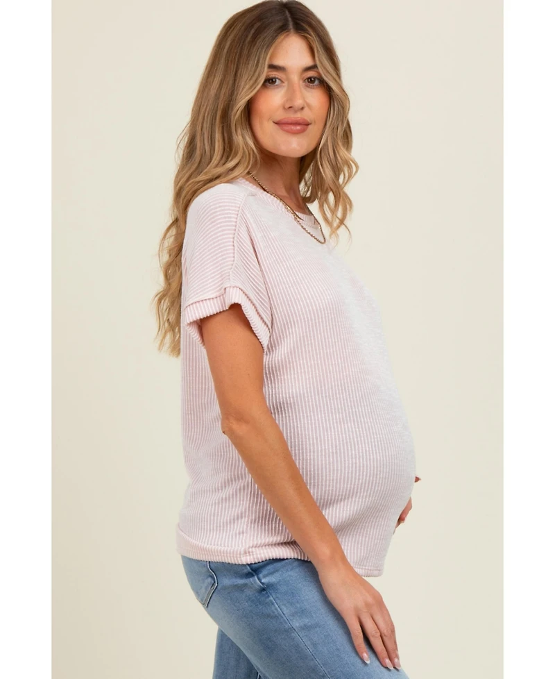 Pinkblush Maternity Pink Ribbed Exposed Seam Short Sleeve Top