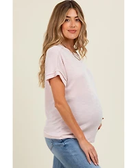 Pinkblush Maternity Pink Ribbed Exposed Seam Short Sleeve Top