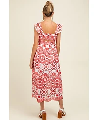 Pinkblush Maternity Red Embroidered Smocked Cutout Midi Dress